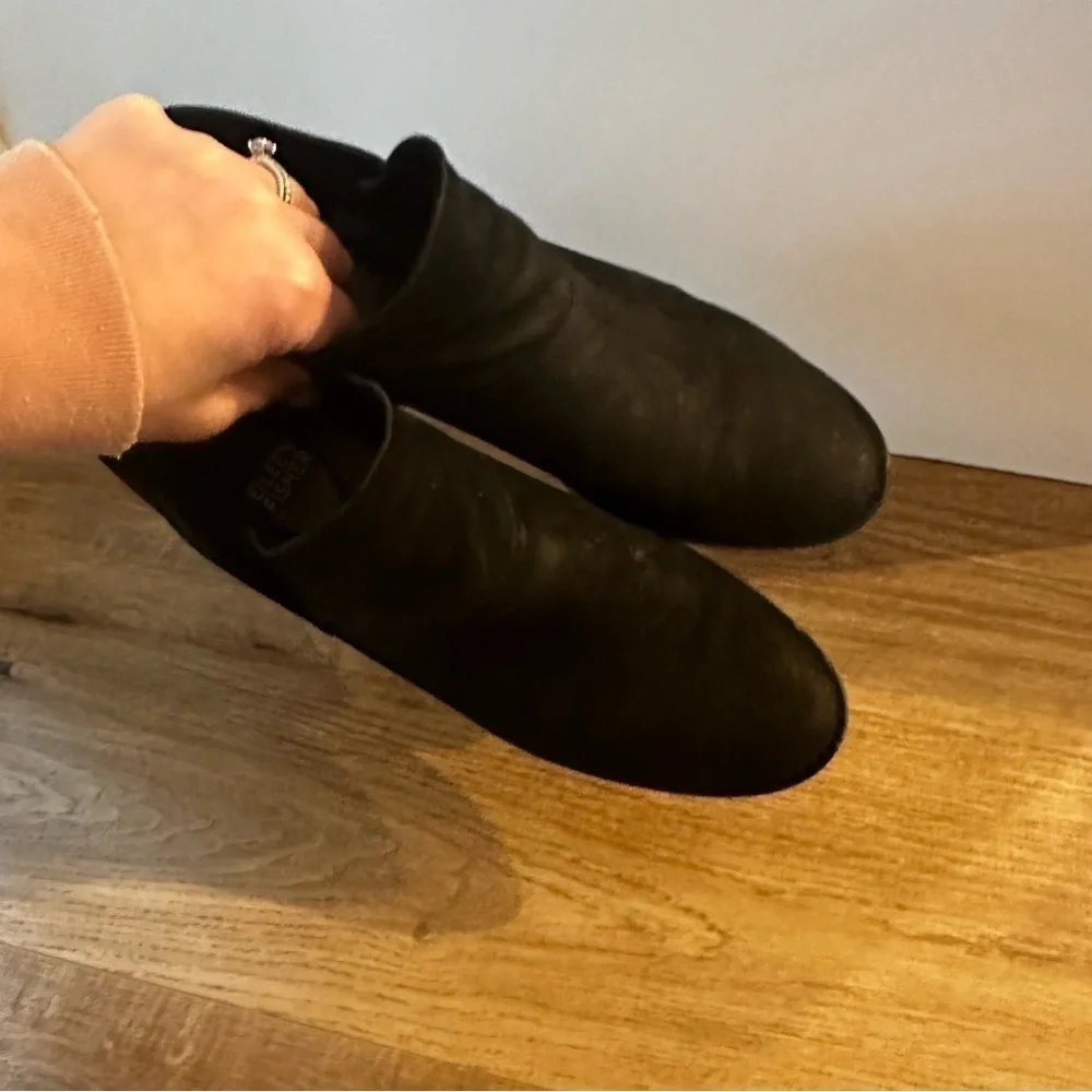 Eileen Fisher Leaf Leather Boots Solid Black Size 7.5 Women’s Low Block Heel